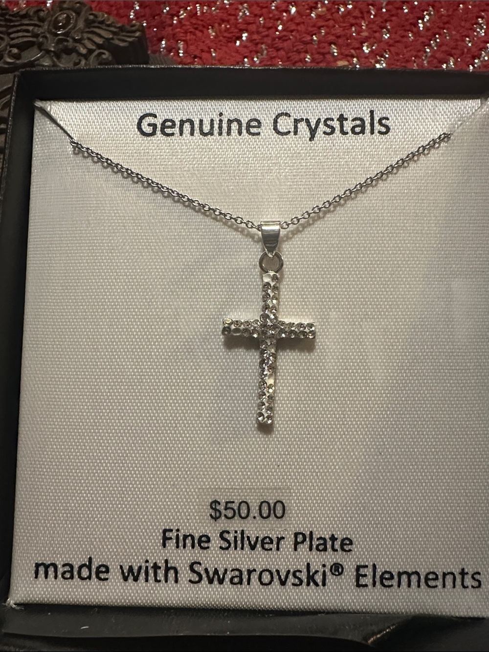 Fine Silver-Plated Cross Necklace with Genuine Crystals - Silver